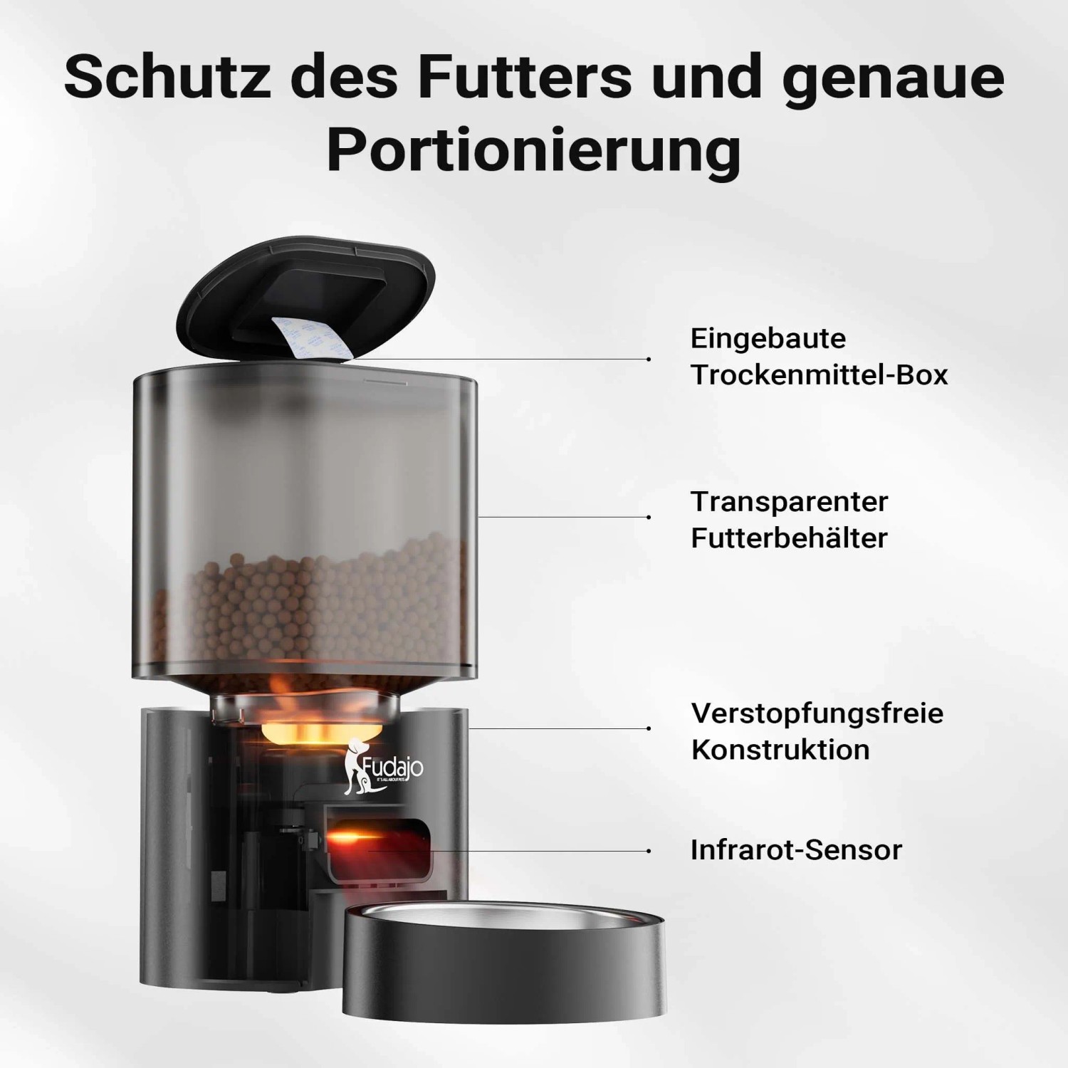 Fudajo Futter- Und Trinkautomat Schwarz Katze Hund 3L Futterspender Trinkbrunnen_5