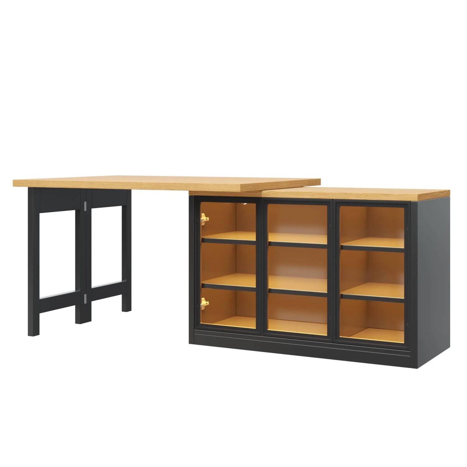 Merax Kücheninsel mit Esstisch  Seitenschrank  360° Drehfunktion  LED  Ausziehbar Schwarz