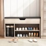 Rebiko Schuhschrank Mit Sitzfläche Aus Holz Stauraum 2 Einlegeböden Zu Öffnen Helle Eiche_5