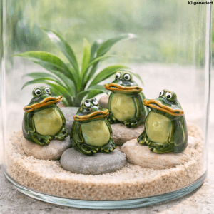 Dekohelden24 4er Set Deko Frösche Breitmaulfrösche Frösche für Garten aus Keramik in Dunkelgrün Größe L B H ca. 4 x 4 x 6 cm