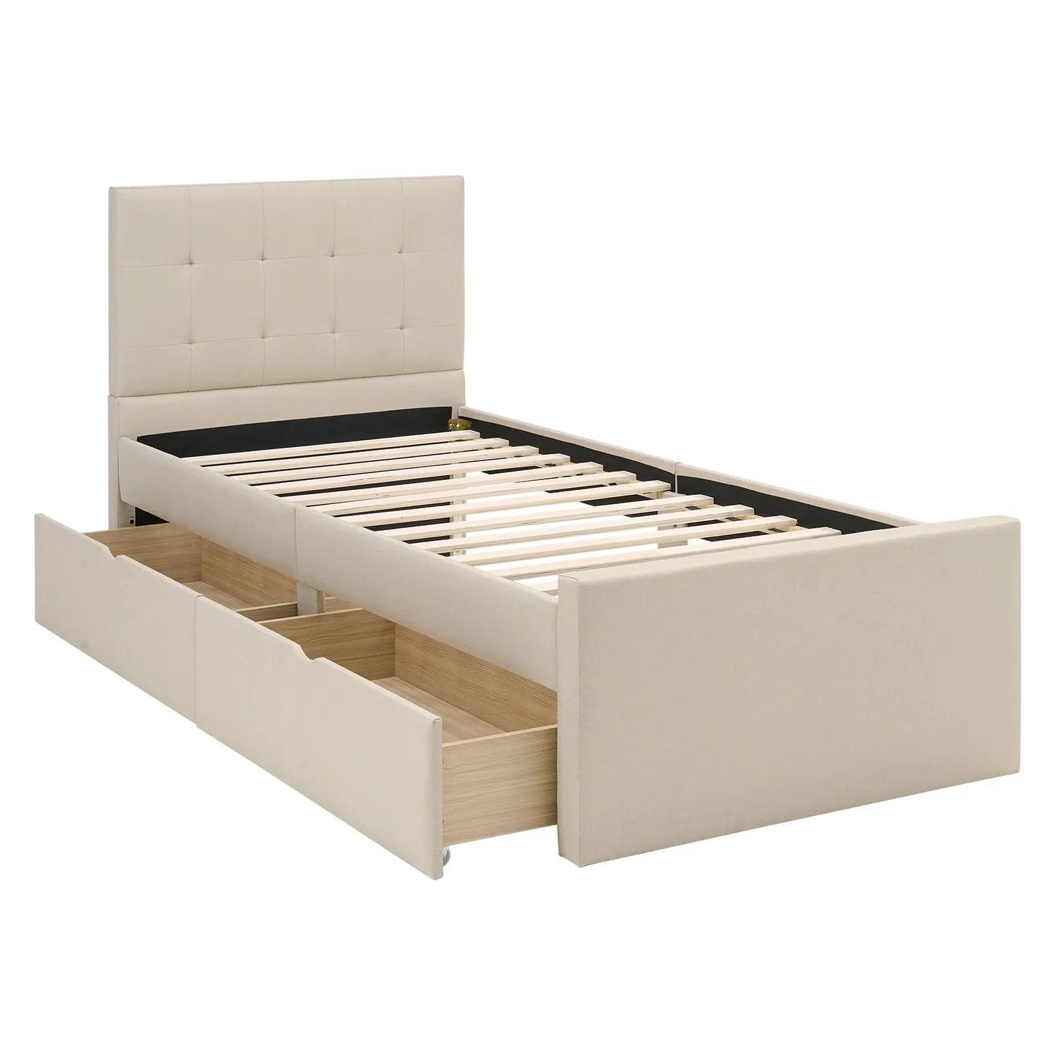Homestyle4u Einzelbett 90x200 Polsterbett in Beige 3357