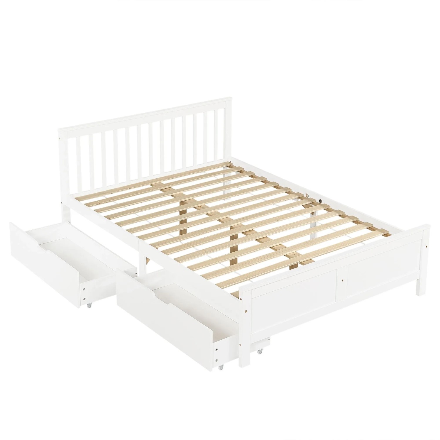 okwish Holzbett 140x200cm mit Schubladen und Stauraum Weiß ohne Matratze