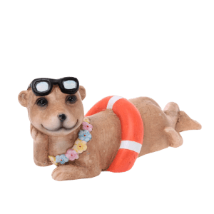 Deko-Erdmännchen Mädchen mit Schwimmring Liegend 37 cm x 14,5 cm x 15 cm Braun