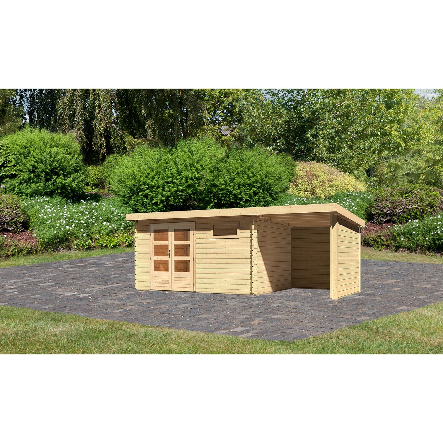 Karibu Holz-Gartenhaus Ängelholm Natur Pultdach Unbehandelt 370 cm x 280 cm günstig online kaufen