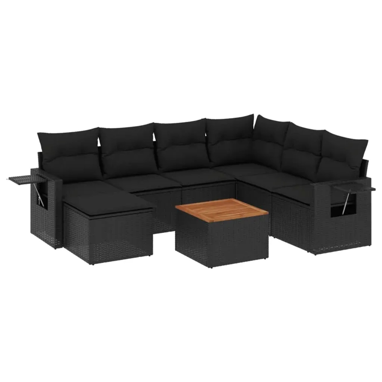 vidaXL 8-Tlg Garten-Sofagarnitur mit Kissen Schwarz Poly Rattan 3257007