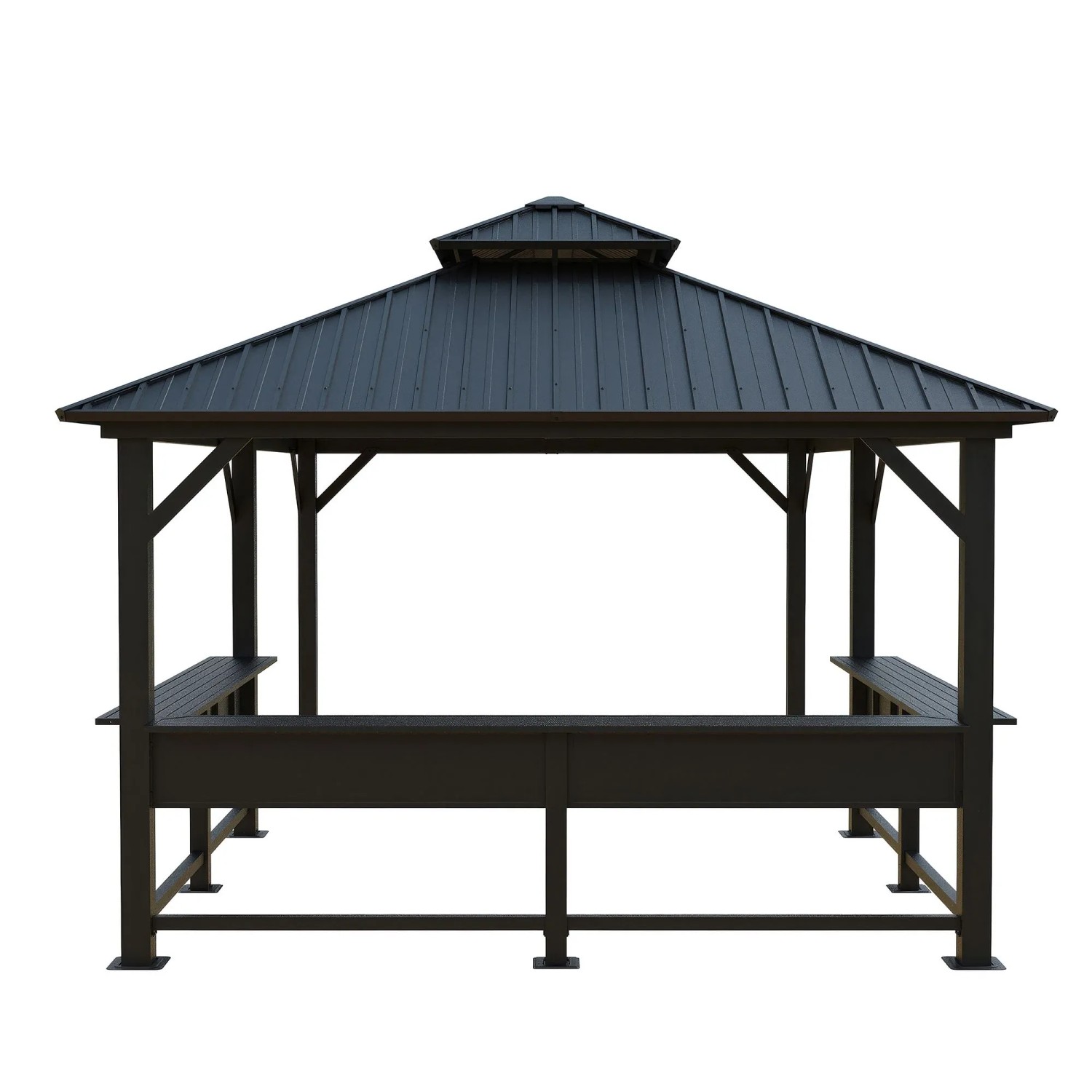 Schwarzer Sojag Pavillon Bondi 1220 mit Stahldach und Ablageflächen.