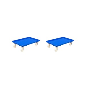 2 blaue PROREGAL Transportroller für Euroboxen (60x40 cm) mit Kunststoffrädern, Traglast 300 kg.