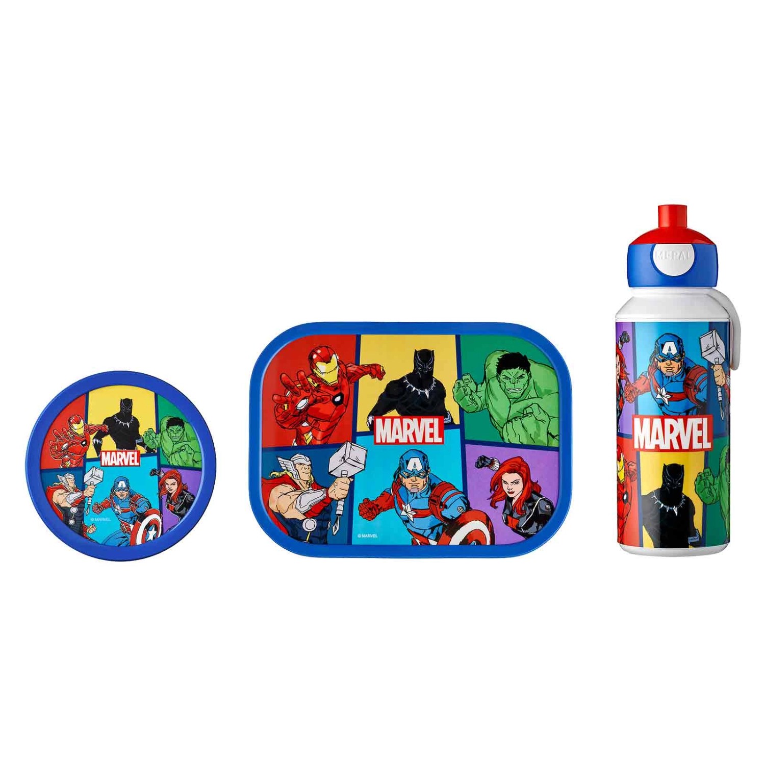 Mepal Campus Lunchset 3-teilig aus Brotdose Trinkflasche und Obstbox Avengers