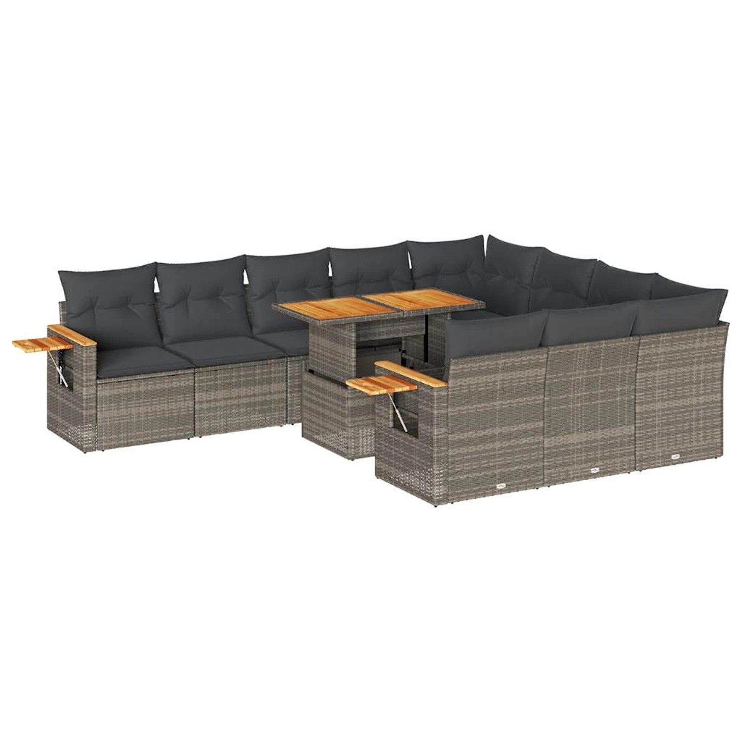 vidaXL 11-Tlg Garten-Sofagarnitur mit Kissen Grau Poly Rattan Akazie 332765 günstig online kaufen