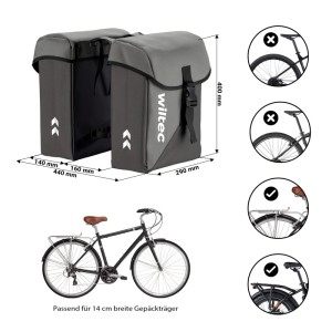Wiltec Doppel Gepäckträgertasche 35L Fahrradtasche Gepäckträger Gepäcktasche