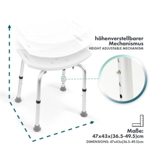 KARAT Duschhocker Noah Plus Höhenverstellbar 150 kg Belastbar Rutschfest Stabil