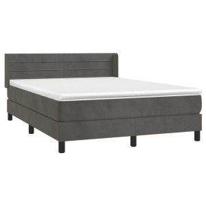 Dunkelgraues vidaXL Boxspringbett 140x190 cm mit Samtbezug und Matratze.