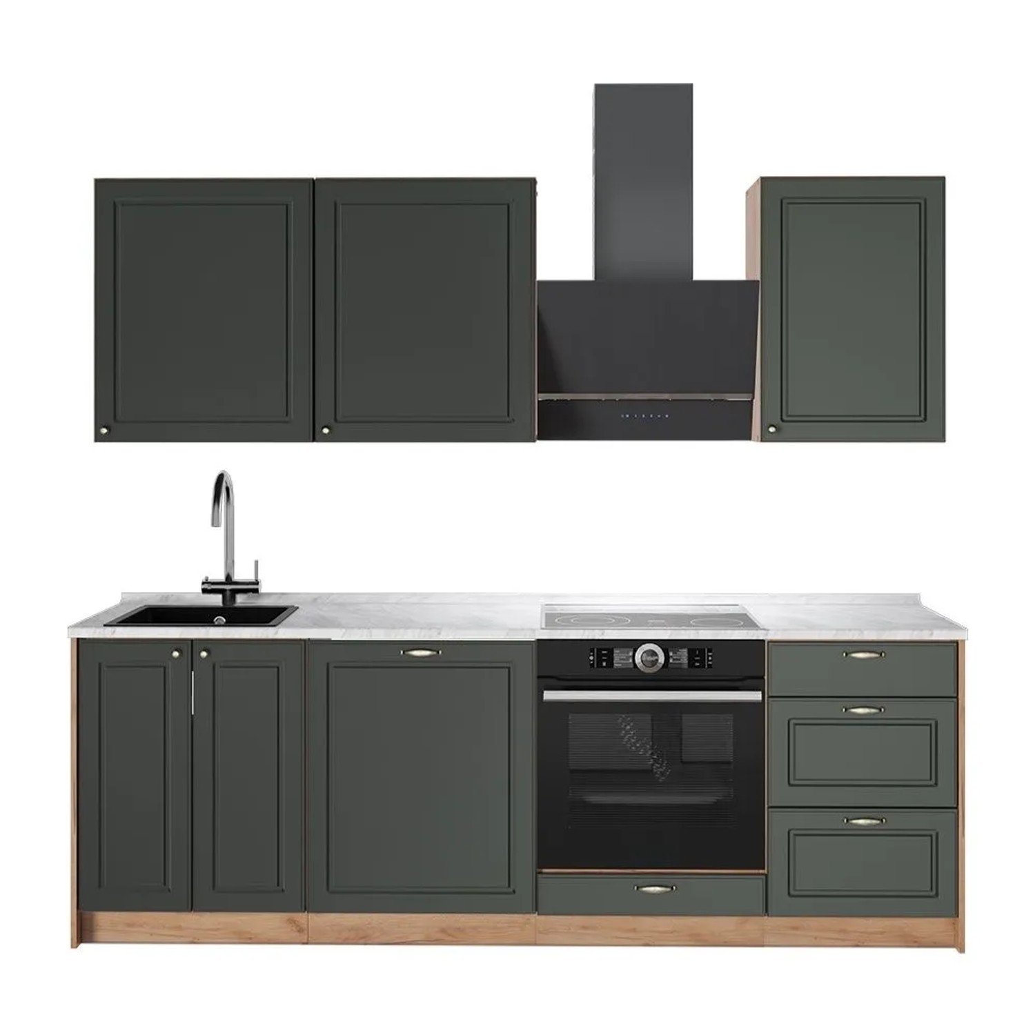 Vicco Küchenzeile Fame-Line Grün-Gold Landhaus/Goldkraft Eiche 230 x 82 AP Marmor Art Nr 63991