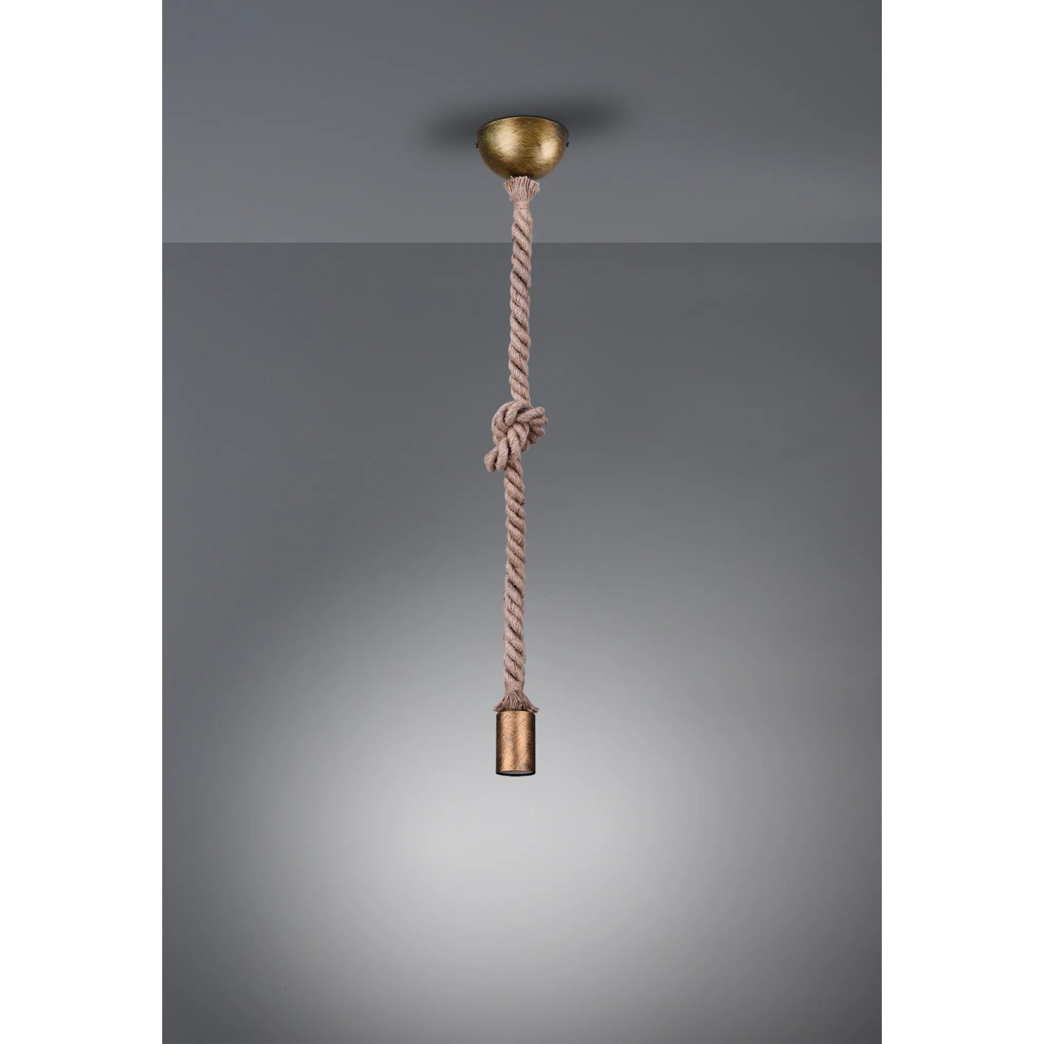 Retro Pendelleuchte Rope in Altmessing, 1-flammig, mit Leinenkabel und E27 Fassung.