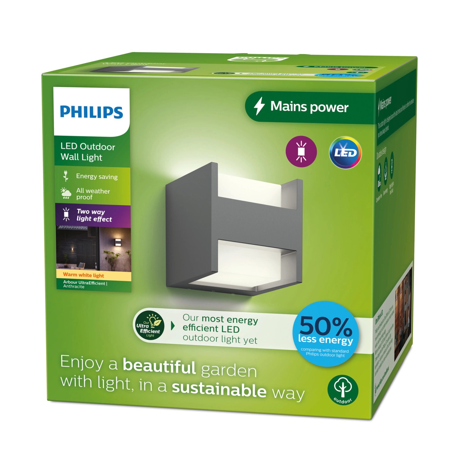 Philips Arbour LED Außenwandleuchte, anthrazit, Up/Down Lichteffekt. Energieeffiziente Gartenbeleuchtung.