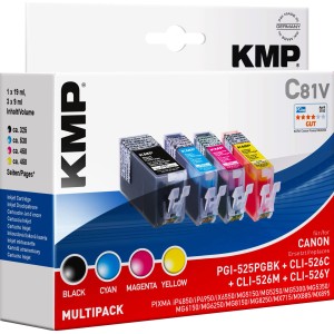 KMP Tintenpatronen C81V Vorteilspack für Canon Drucker, Set mit 4 Patronen.