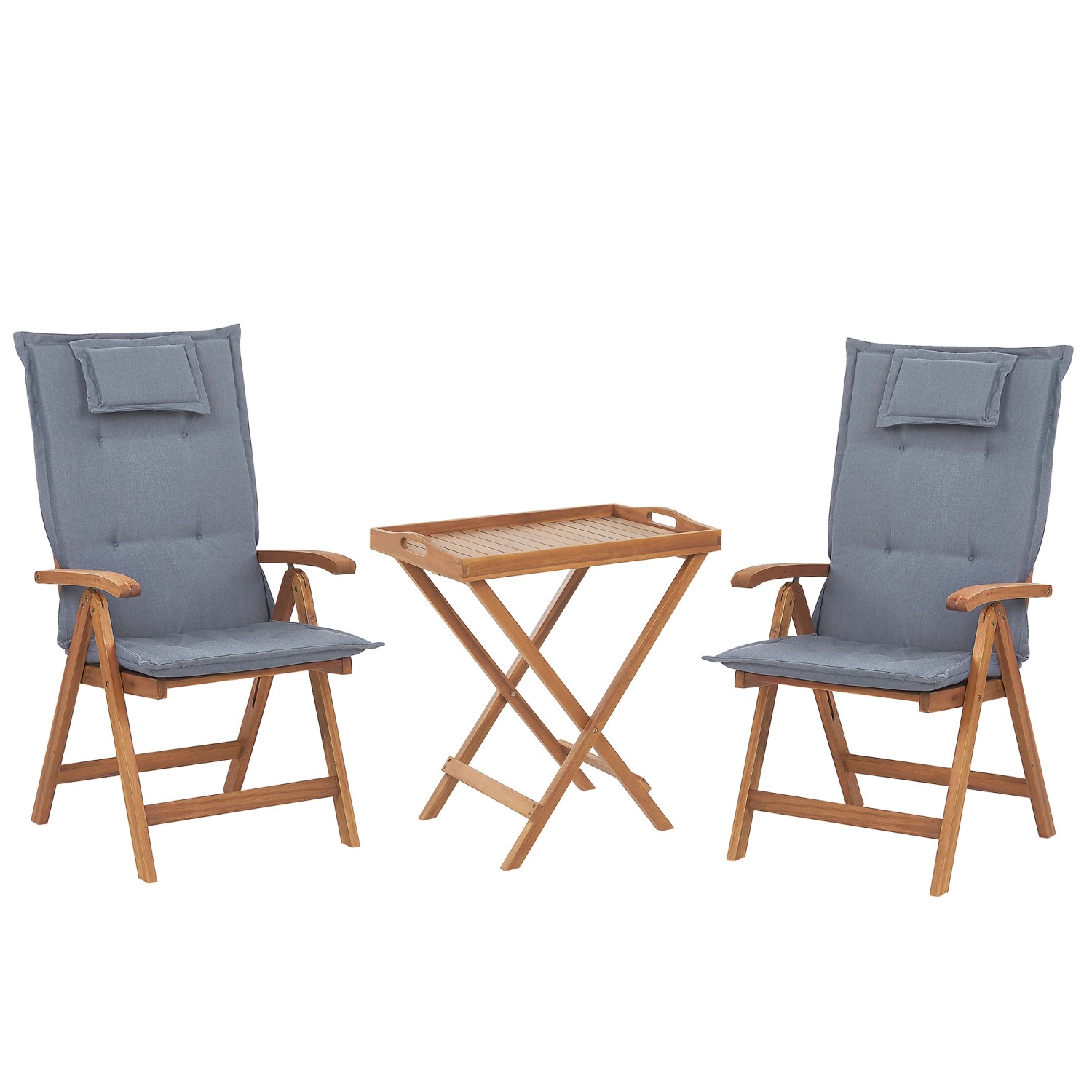 Beliani Bistro Set JAVA Heller Holzfarbton Blau 69x68x105