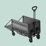 Grauer faltbarer Bollerwagen aus Stahl mit ausgeklappter Heckklappe und Teleskopgriff für Camping & Transport.