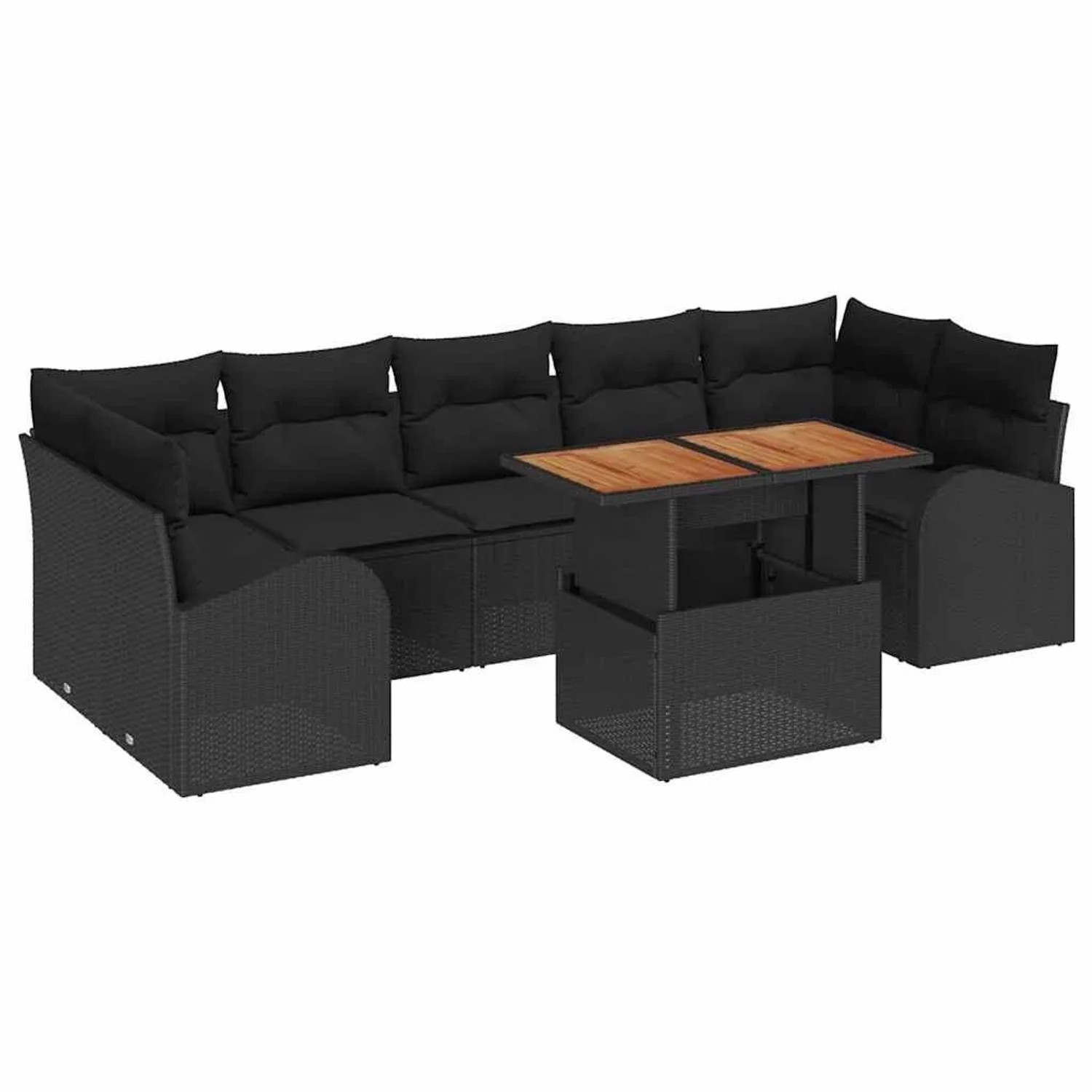 vidaXL Garten-Sofa-Set mit Kissen 8-Tlg Schwarz 3349554
