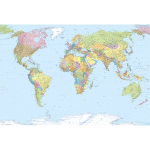 Komar Fototapete World Map Multicolor, Weltkarte in bunten Farben für die Wand.