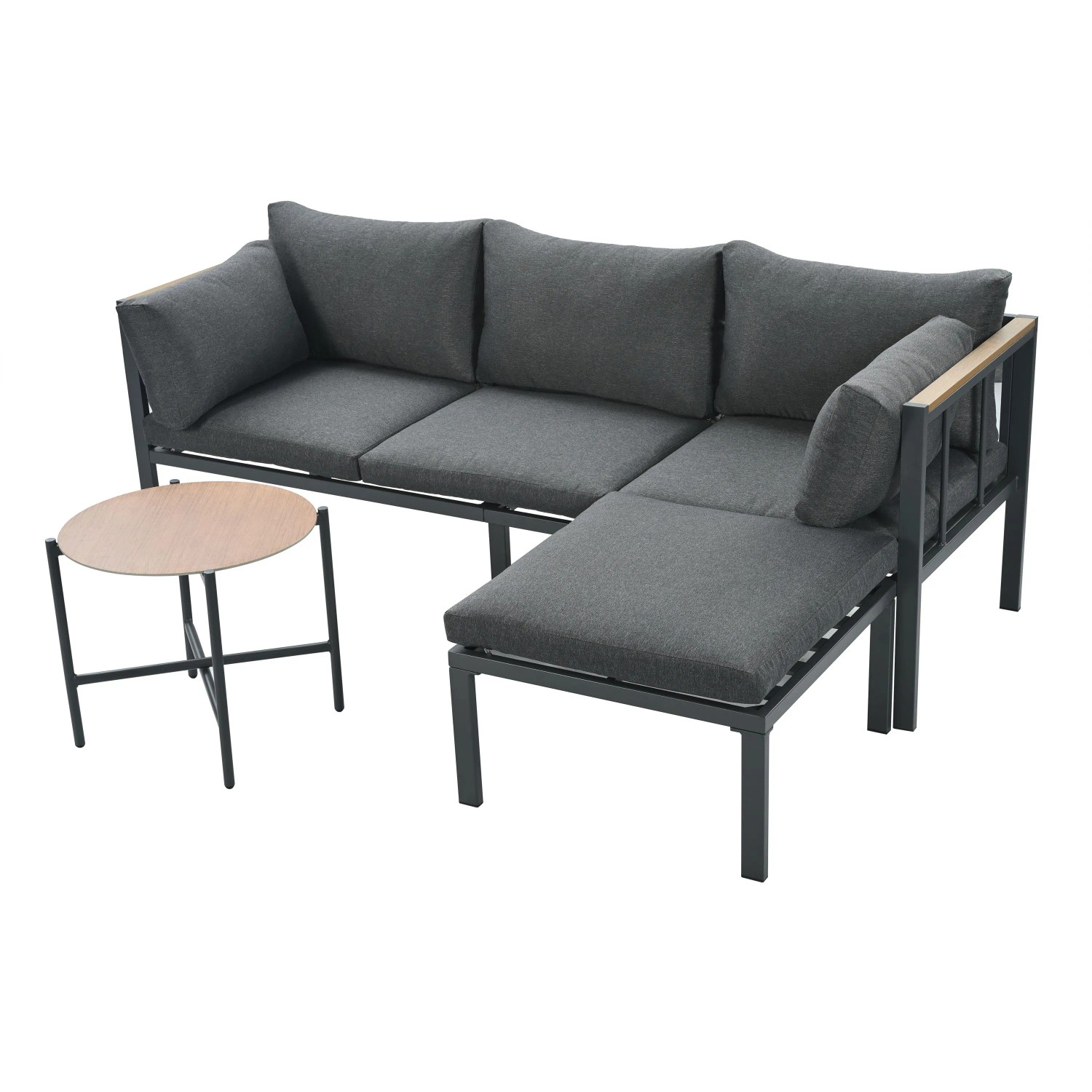 okwish Gartenmöbel-Set Eckgarnitur Verzinktes Stahlrohr und Glastischplatte Grau