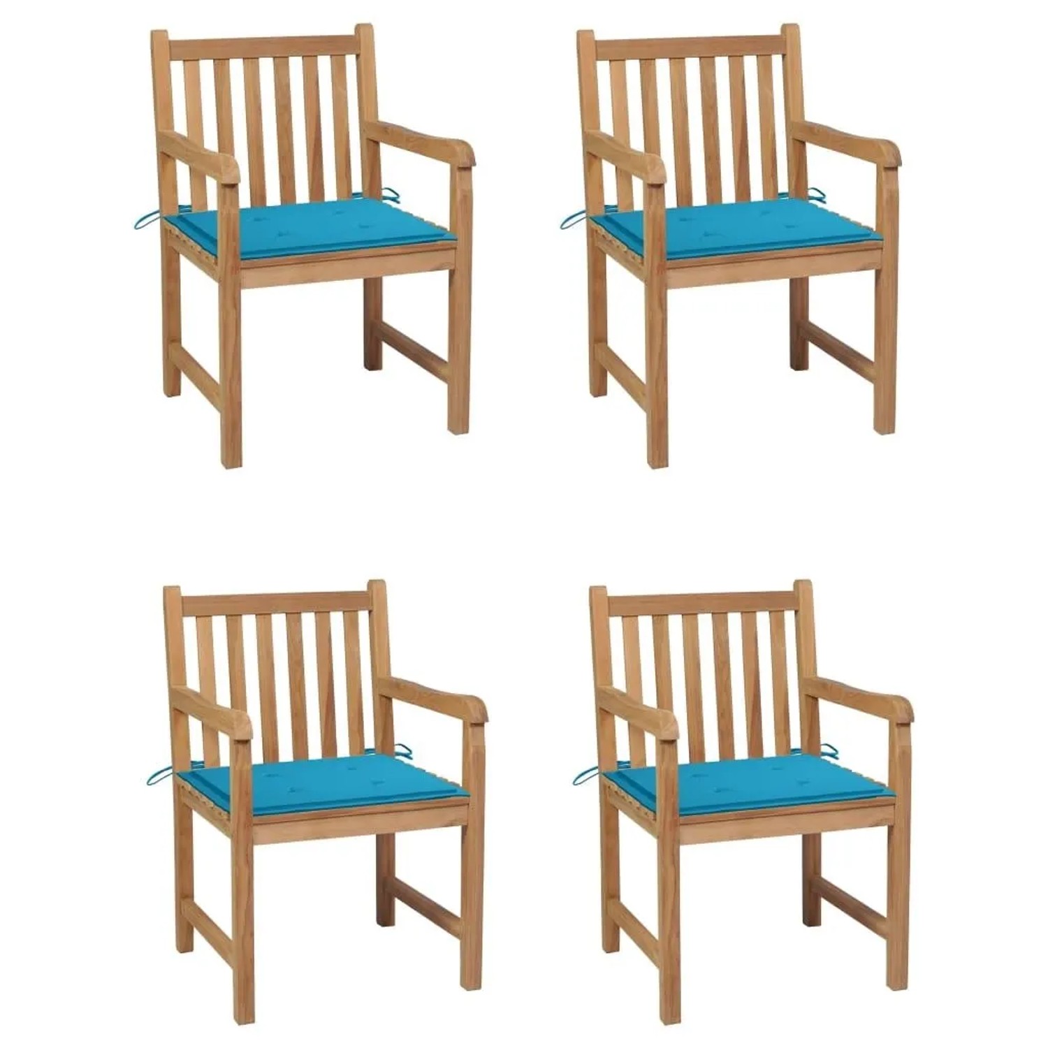 vidaXL Gartenstühle 4 Stk mit Blauen Kissen Massivholz Teak 3073008