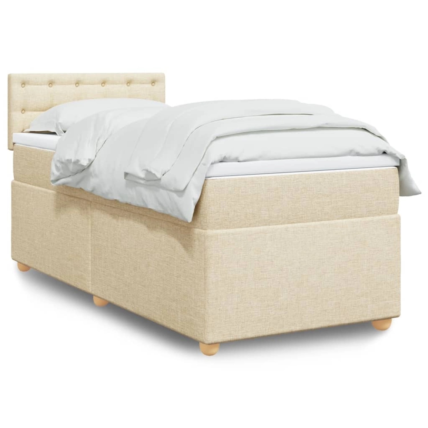 Cremefarbenes vidaXL Boxspringbett (90x190 cm) mit Matratze und Stoffbezug.