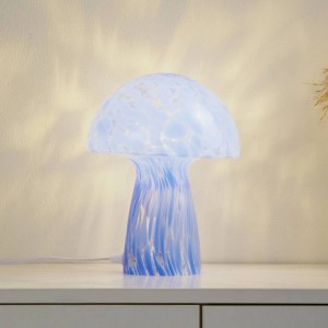 Blaue Lindby Tischlampe Hubi aus Glas, modernes Design für Wohnzimmer.