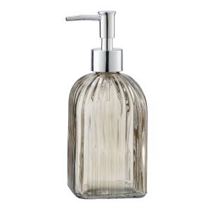 Eckiger, brauner Wenko Seifenspender Vetro aus Echtglas, 520ml.