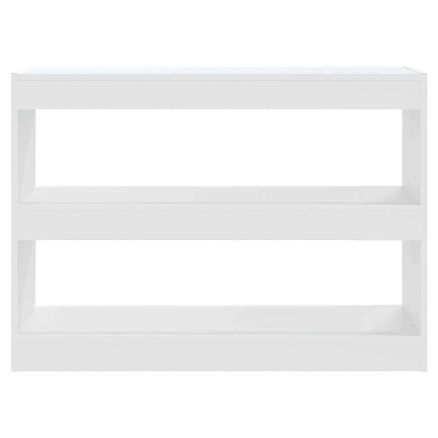 Weißes VidaXL Bücherregal/Raumteiler (100x30x72 cm) mit drei Fächern.