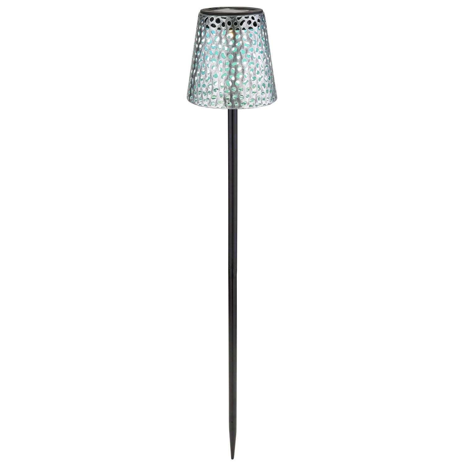 Globo Solarleuchte, 70 cm, silber matt, mit Dekorstanzungen für den Außenbereich.