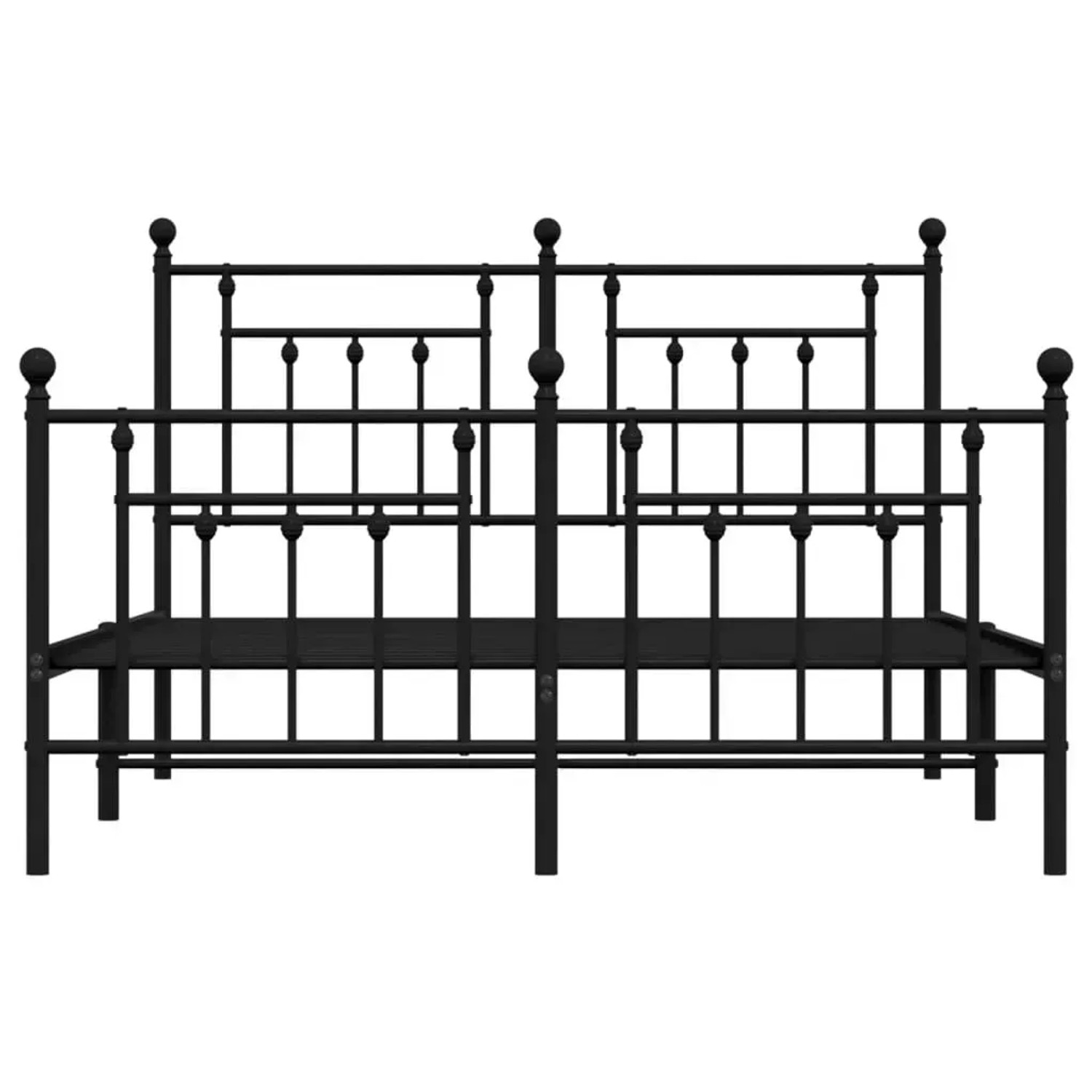 Schwarzes Metall Bettgestell 150x200 cm mit Kopf- und Fußteil für Schlafzimmer.