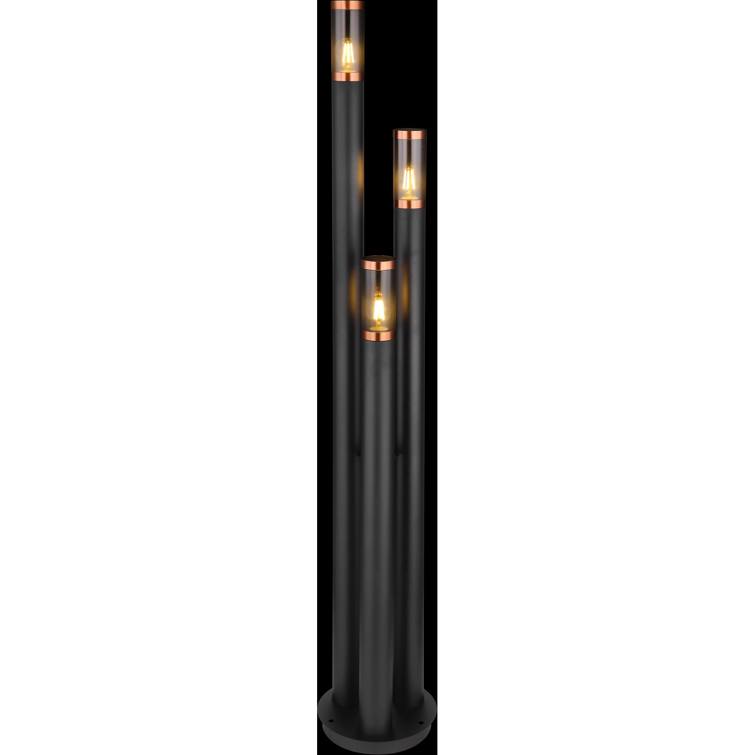 Globo Außenleuchte Boston, 3-flammig, schwarz mit Rauchglas, 170cm hoch. Kandelaber für den Garten.