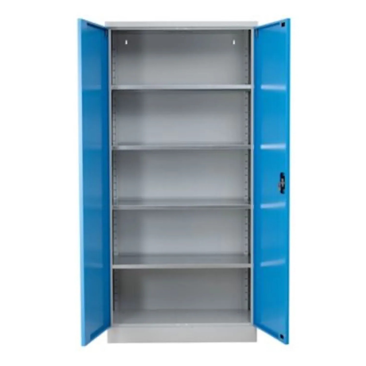 Offener, hellblau-grauer PROREGAL Stahlschrank mit 4 Fachböden. Aktenschrank für Büro und Homeoffice.