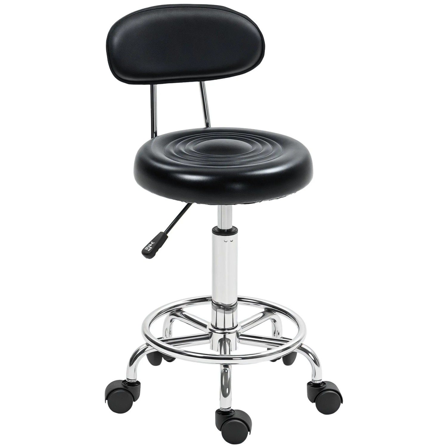 HOMCOM Rollhocker mit Lehne Kunstleder Schwarz 32L x 40B x 70-86H cm