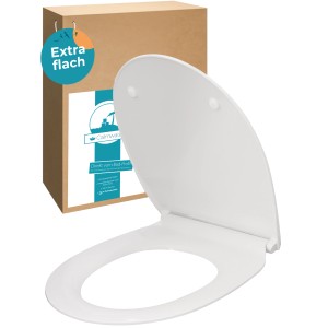 Weißer Calmwaters WC-Sitz Slim mit Absenkautomatik, O-Form, aus Duroplast.