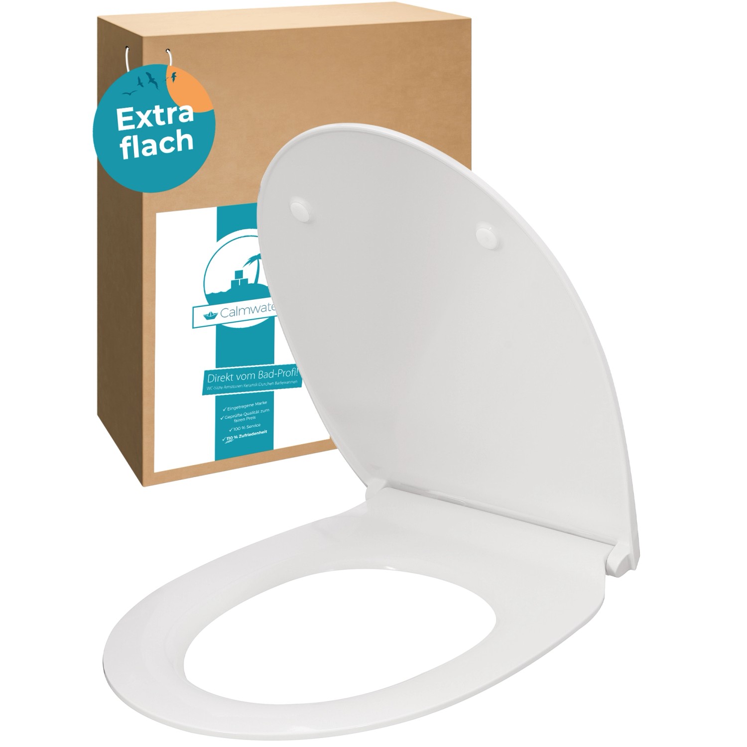 Calmwaters WC-Sitz Flach Absenkautomatik Weiß Duroplast O-Form Slim 26LP616 günstig online kaufen