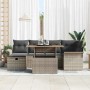 Graues 7-teiliges vidaXL Garten-Sofa-Set aus Poly Rattan mit Kissen und Stauraum.