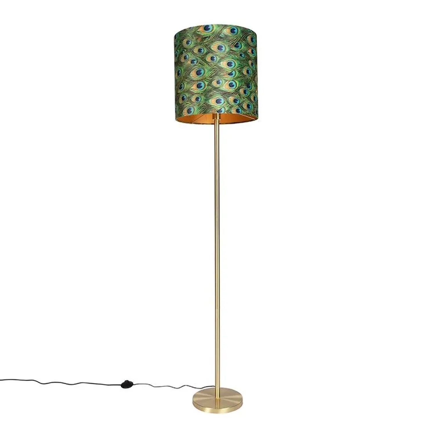 QAZQA Messing Stehlampe mit Pfauenschirm 40 cm Simplo