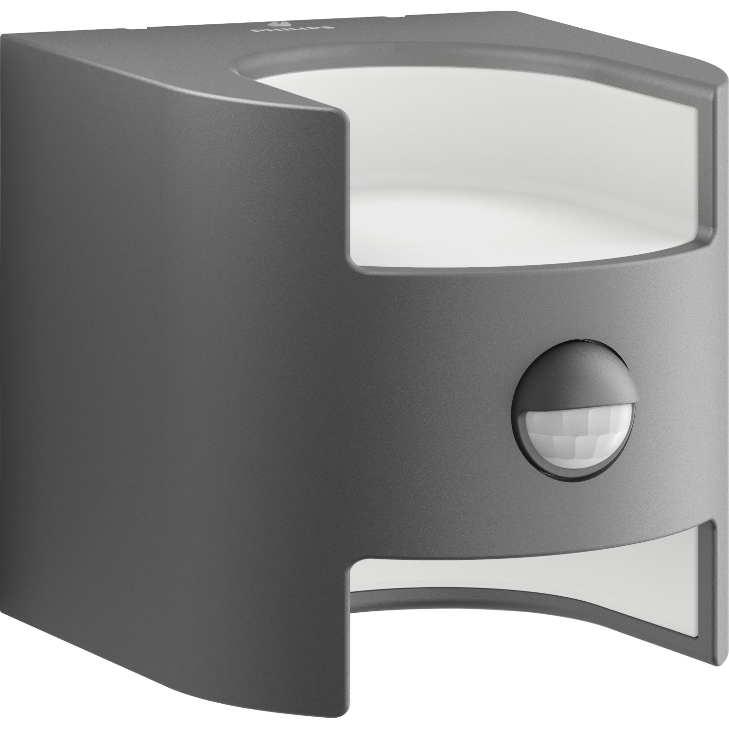 Moderne Philips LED-Außenwandleuchte Grass in Anthrazit mit Bewegungsmelder.