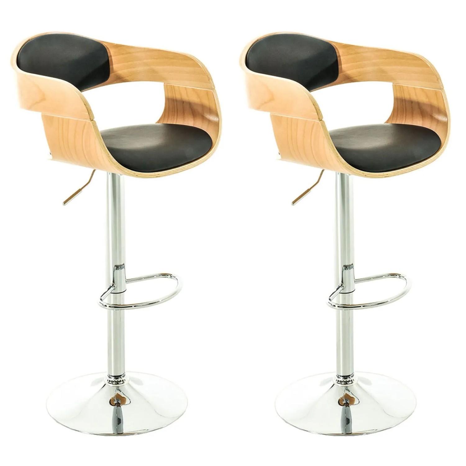 DELUKE 2er Set Barhocker NADAN Kunstleder Natura/schwarz 50x48x88cm Barstuhl Höhenverstellbar Mit Lehne Drehbar Tresenhocker Tresenstuhl