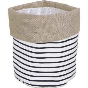 Gestreifter Pflanzkorb aus Baumwolle, Ø 15 cm, schwarz-weiß. Dekorative Übertopf-Lösung für den Wohnbereich.
