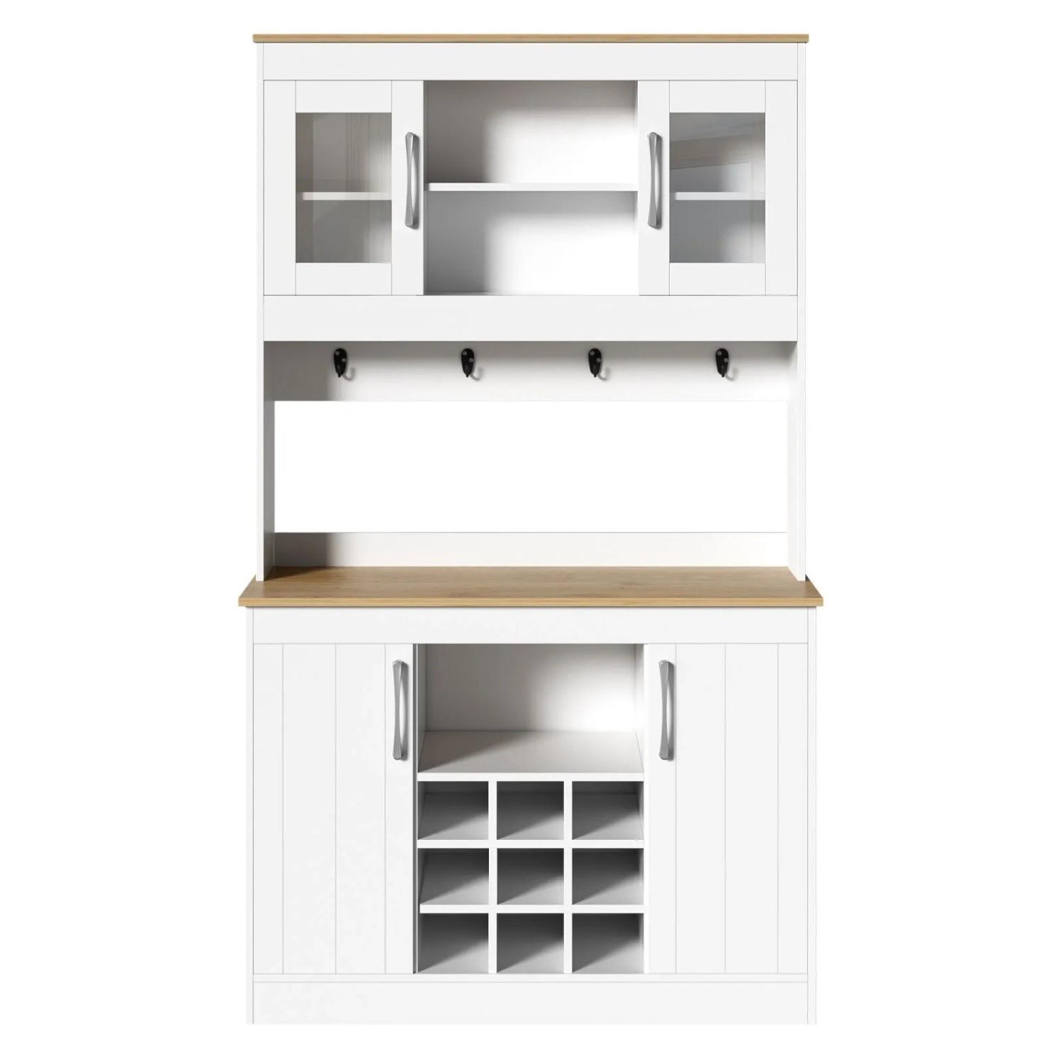 PXloue Küchenbuffet Sideboard Weiß Holzoptik mit Glastüren und Stauraum