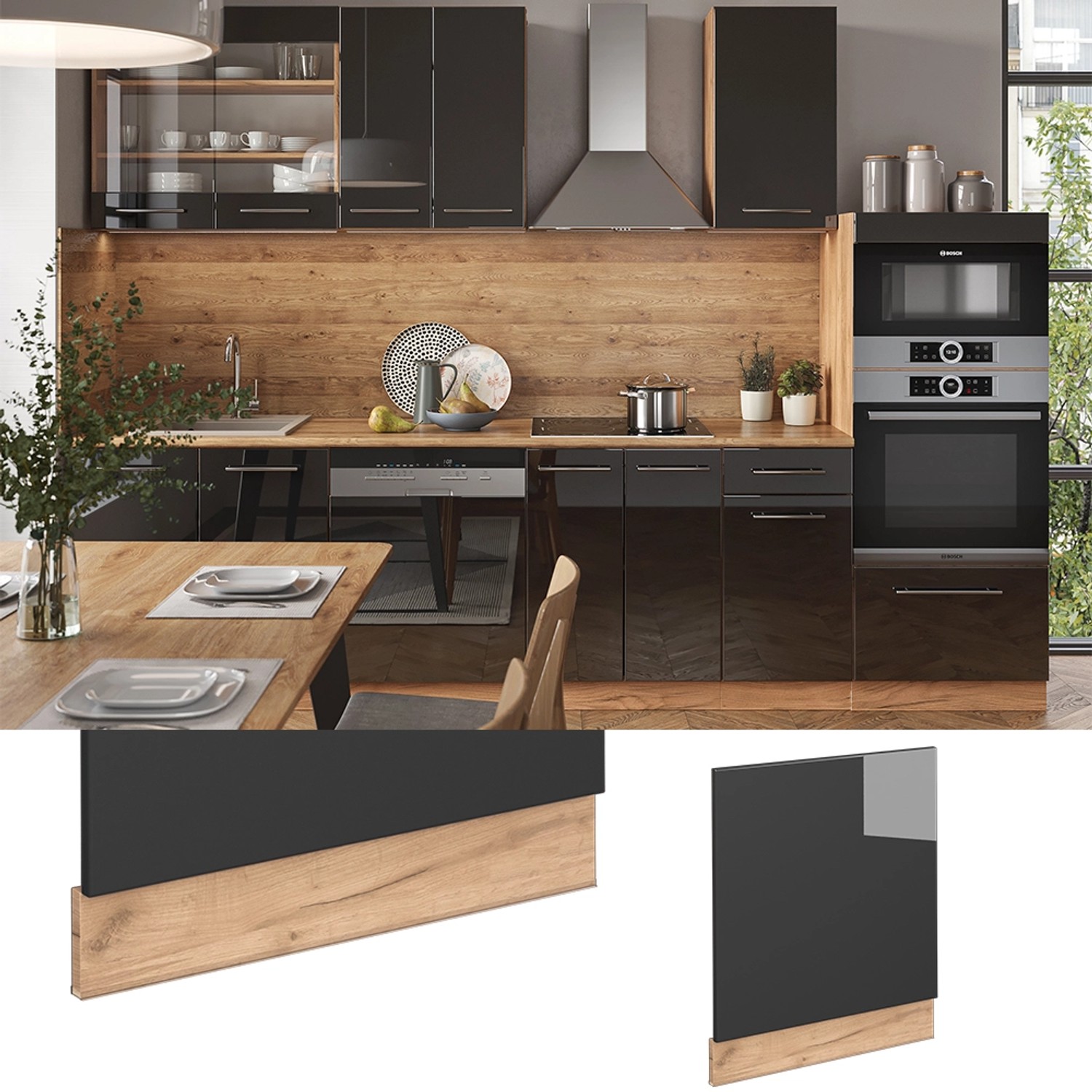 Vicco Frontblende Fame-Line, Anthrazit/Eiche, 60cm, für Küchenschränke und Geschirrspüler.