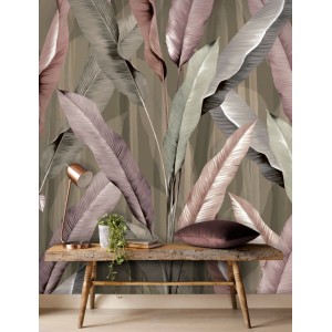 Art for the Home Fototapete Vayèn, florales Muster mit Blättern in Braun- und Rosatönen.