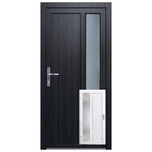Nebeneingangstür K511, Kunststoff, innen weiß, außen anthrazit, mit Glaseinsatz.