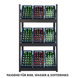 KARAT Flaschenkastenständer Osaka mit 6 Getränkekisten auf 3 Ebenen.