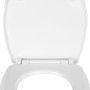 Weißer Wenko WC-Sitz Spa aus Acryl mit Absenkautomatik, geöffnet.