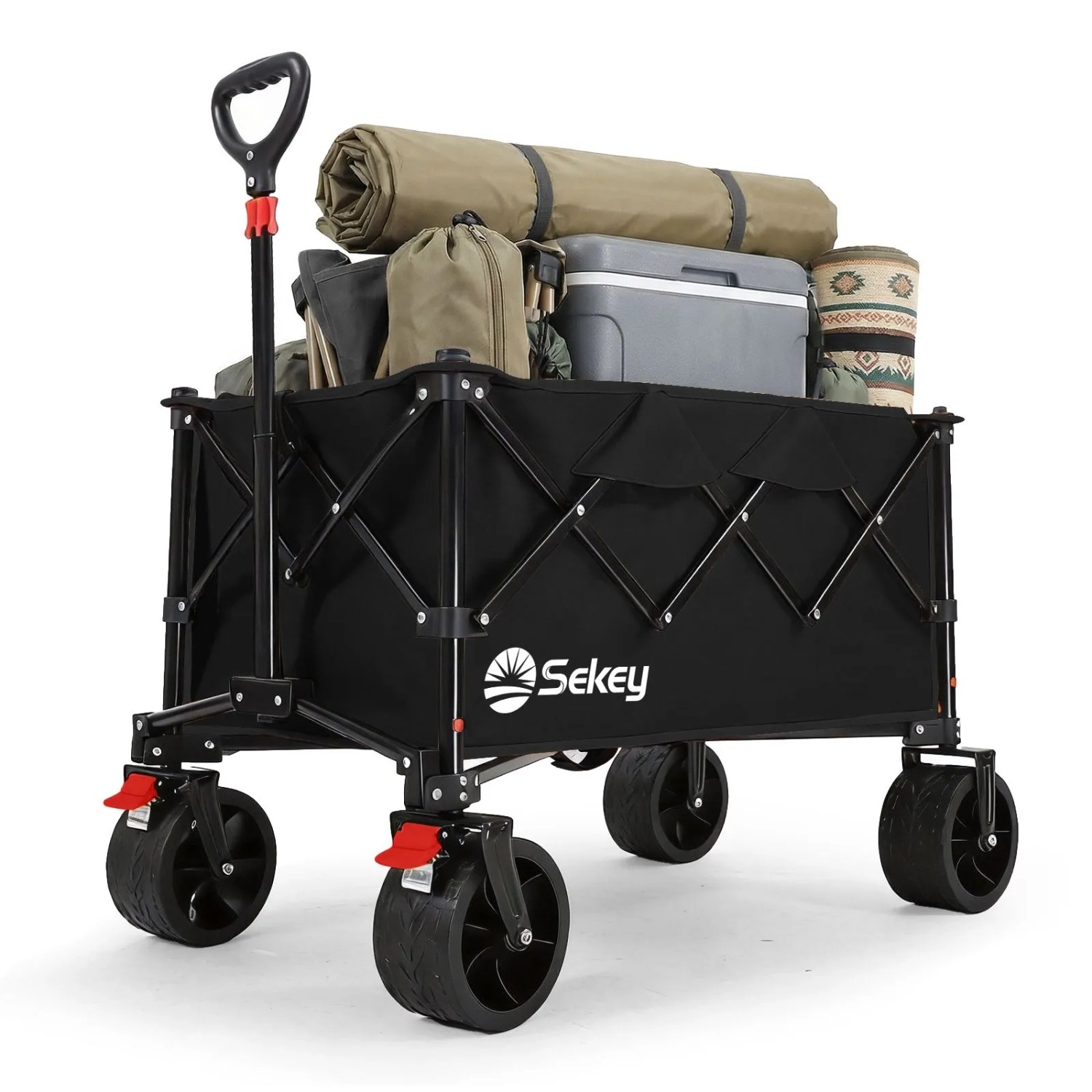 Sekey Campingwagen Faltbar Bollerwagen mit Breiten Reifen 150KG 135L Schwarz