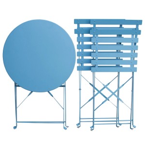 Blaues Svita Berlin Bistroset: Klapptisch und zwei Stühle aus Metall für Balkon oder Garten.